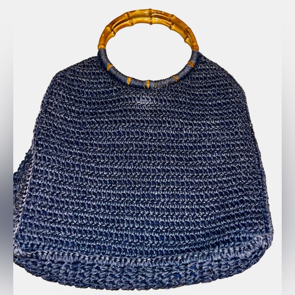 ⭐️UNIQUE WOVEN GRAY-BLUE PURSE W/BAMBOO HANDLES!! Gorgeous condition!! - Picture 2 of 12